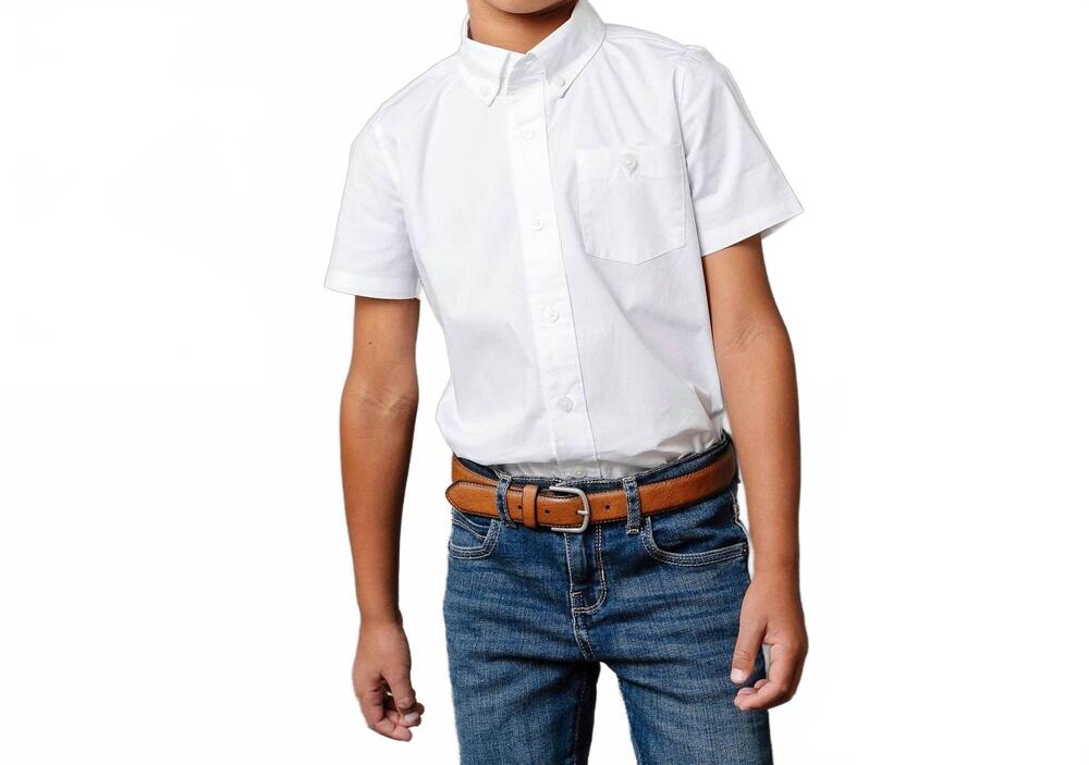 NEW HOPE & HENRY boy's organic stretch poplin short sleeve shirt in white